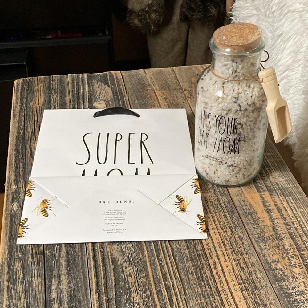 NEW! Rae Dunn "IT'S YOUR DAY, MOM" Bath Salts and Gift Bag